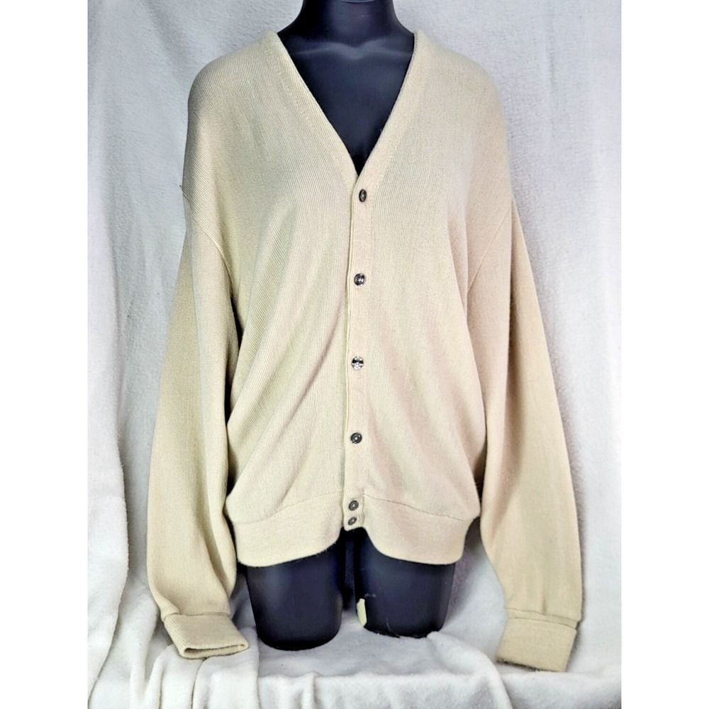 Vintage David Taylor Cardigan Sweater XL Tan Cream Button Up‎ Oversize Academia
